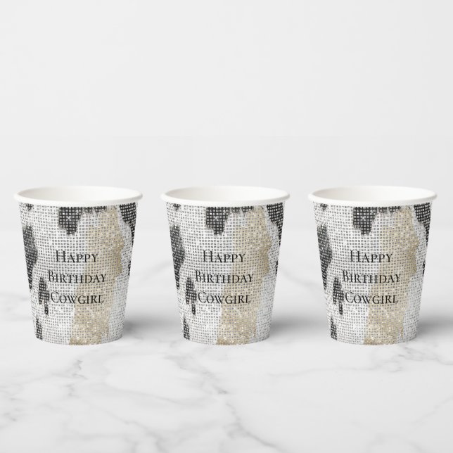 Gobelets En Papier Noir Blanc Vachette d'or Cowgirl étincelle Anniver (Multi)