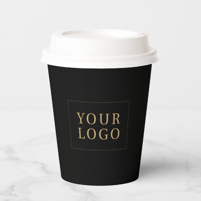 Gobelets En Papier Noir & Or | Logo d'entreprise minimal promotionnel (Recto)
