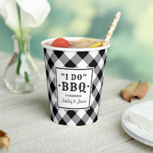 Gobelets En Papier Noir rustique I Do BBQ Personnalisé Mariage Monogr