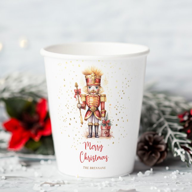 Gobelets En Papier Noisette d'or Joyeux Noël (Gold Nutcracker Merry Christmas Paper Cups)