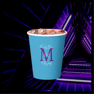 Gobelets En Papier Nom de la partie bat mitzvah Monogramme violet Cie
