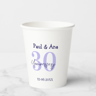 Gobelets En Papier nom de lettre gras violet 30e anniversaire simple