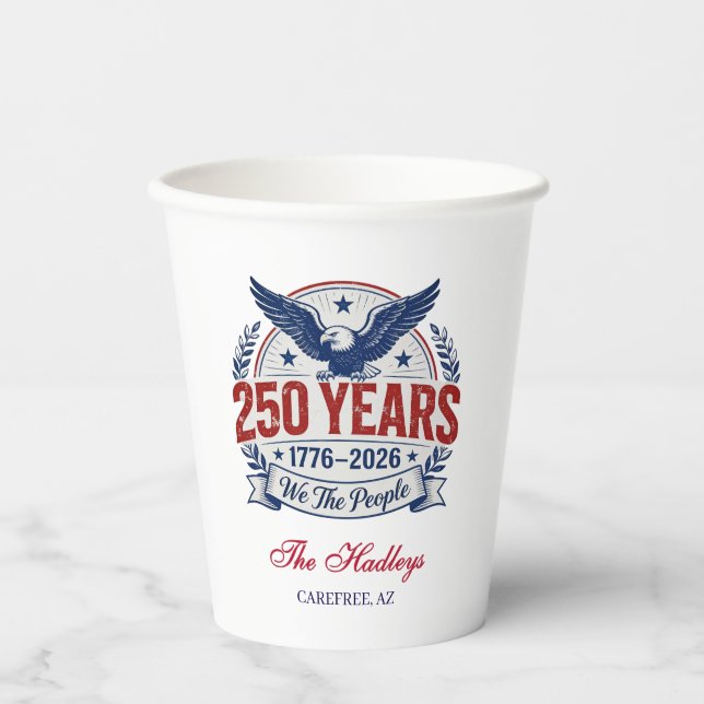 Gobelets En Papier Nom du 250e anniversaire des États-Unis (Recto)