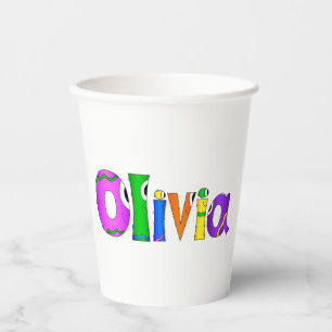 Gobelets En Papier Nom du personnage de dessin "Olivia"