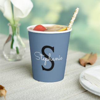 Gobelets En Papier Nom Monogramme Bleu 