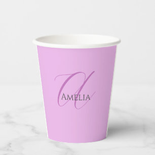 Gobelets En Papier Nom Monogramme Lettre initiale Orchid & Lilac