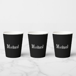 Gobelets En Papier Nom monogramme moderne minimaliste noir blanc