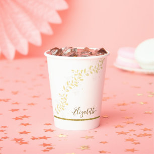 Gobelets En Papier Nom Monogramme Pailleté Or Élégant
