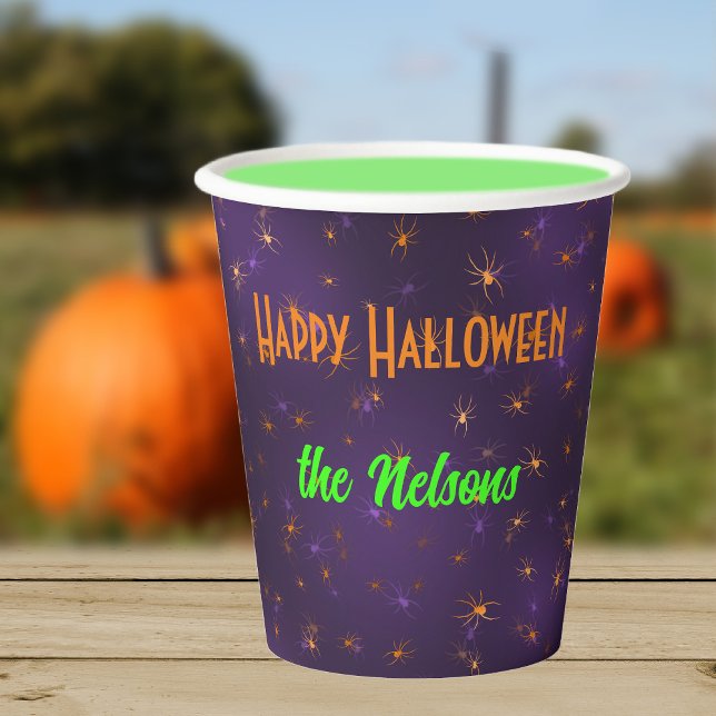 Gobelets En Papier Nom, Orange Déplaisant Araignées dans Webs 8oz (Créateur téléchargé)