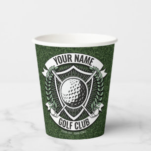 Gobelets En Papier NOM personnalisé Golfer Golf Club Turf Clubhouse