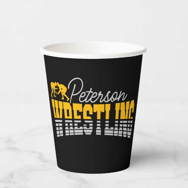 Gobelets En Papier NOM personnalisé Wrestling School Team Wrestler (Recto)