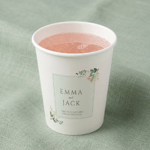 Gobelets En Papier Noms de mariage de verdure rose tendre