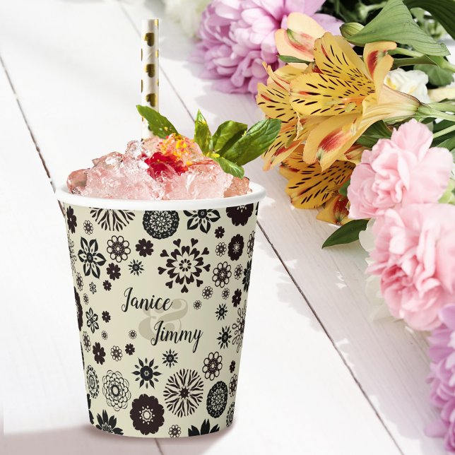 Gobelets En Papier Noms personnalisables mignonne Taupe noir motif fl (Créateur téléchargé)