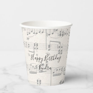 Gobelets En Papier Notes musicales élégantes avec script