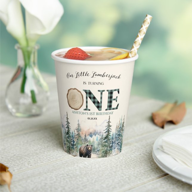 Gobelets En Papier Notre petit bûcheron Ours 1er anniversaire (Insitu)