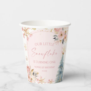 Gobelets En Papier Notre Petit Flocon de neige rose fête d'anniversai