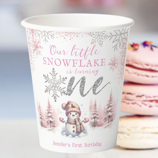 Gobelets En Papier Notre petite Fille de Flambeau de neige rose argen (Créateur téléchargé)