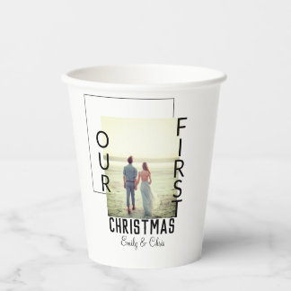 Gobelets En Papier Notre premier Noël ajouter photo de nom de couple 