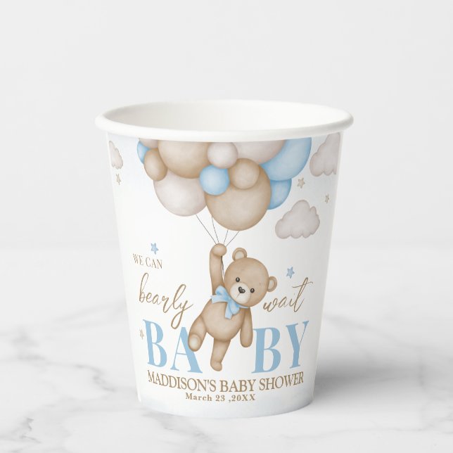 Gobelets En Papier Nous pouvons attendre plus tard Baby shower tasse  (Recto)