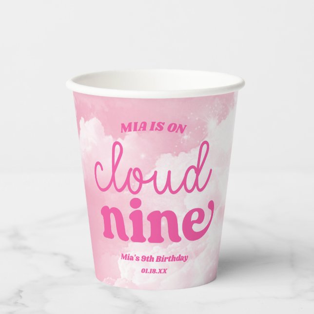 Gobelets En Papier Nous Sommes Sur Cloud Neuf Rose 9e Fête Anniversai (Recto)