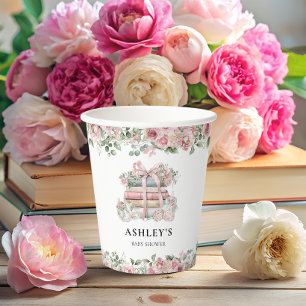 Gobelets En Papier Nouveau chapitre Baby shower de boue florale rose