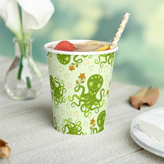Gobelets En Papier Octopes Vertes Avec Fleurs (Créateur téléchargé)
