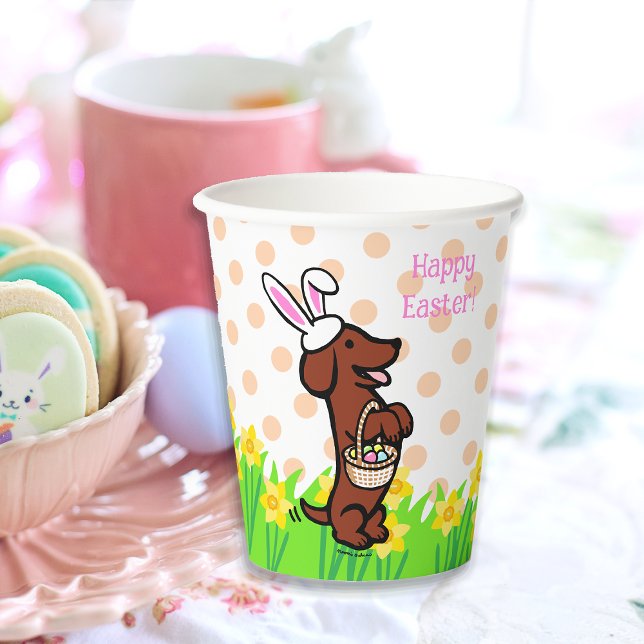 Gobelets En Papier Oeuf de Pâques Rouge Smooth Haired Dachshund (Easter Egg Red Smooth Haired Dachshund Paper Cup for Easter Egg Hunt.  Cute Dog Cartoon Design.)