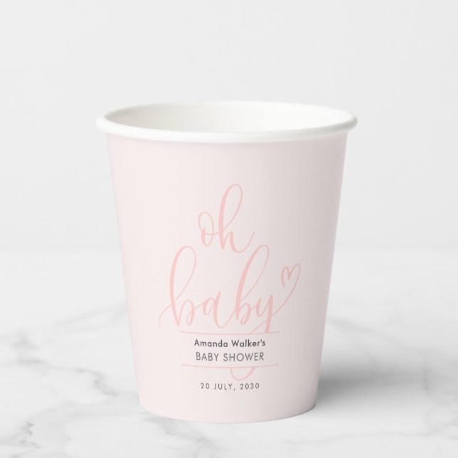 Gobelets En Papier Oh Baby Calligraphy Pink Script Baby Shower (Recto)