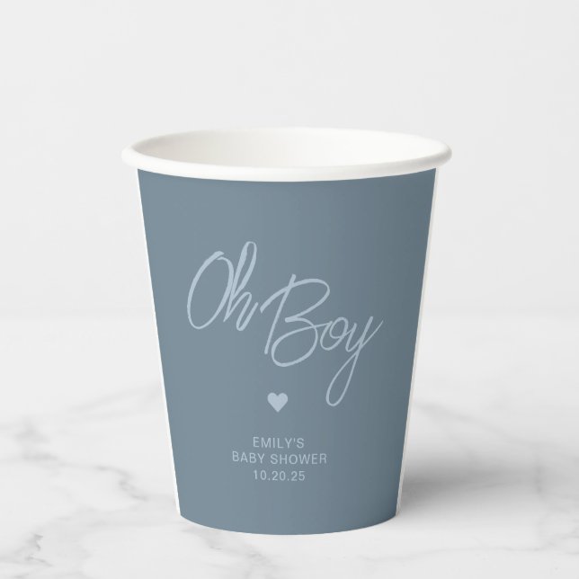 Gobelets En Papier Oh Baby moderne minimal Dusty Blue Baby shower gar (Recto)