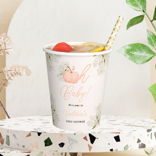 Gobelets En Papier Oh Baby rose citrouille baby shower floral chic