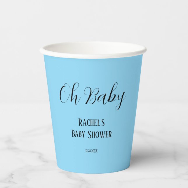 Gobelets En Papier Oh Baby Script Garçons Filles Baby shower Sky Blue (Recto)