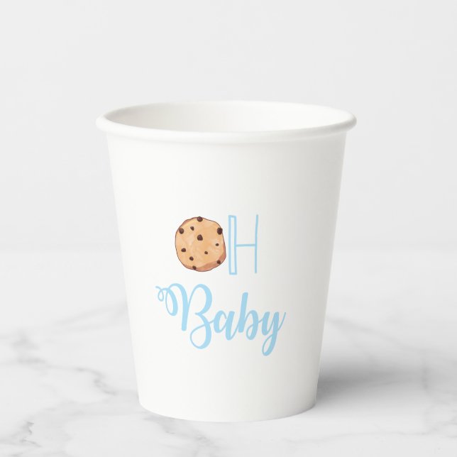 Gobelets En Papier Oh Bébé Lait et biscuits Baby shower bleu (Recto)