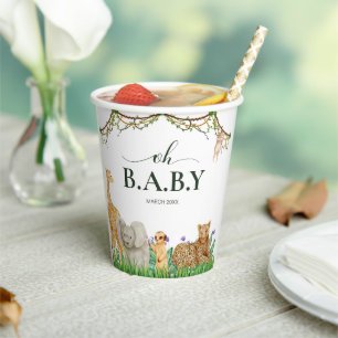 Gobelets En Papier Oh bébé Safar Animal Jungle Baby shower blanc