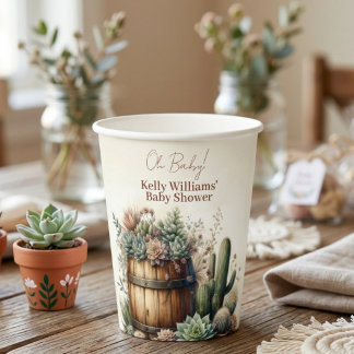 Gobelets En Papier Oh Bébé ! Succulentes et Cactus Rustiques Baby Sho