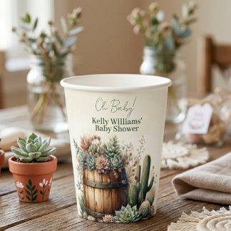 Gobelets En Papier Oh Bébé ! Succulentes et Cactus Rustiques Baby Sho