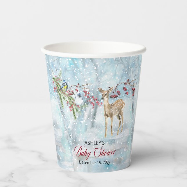 Gobelets En Papier Oh Deer Woodland Animaux Winter Boy Baby shower Pa (Verso)