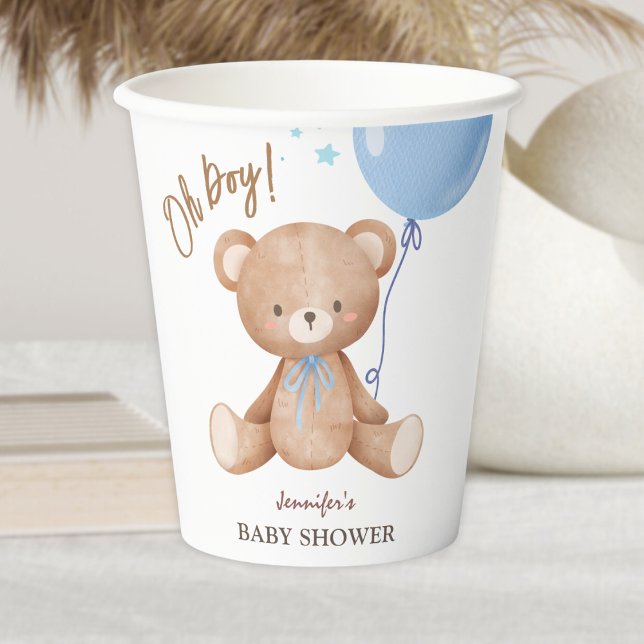 Gobelets En Papier Oh mon garçon | Baby shower Bleu Ours Teddy (Créateur téléchargé)