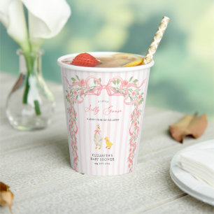 Gobelets En Papier Oie Fleurie Ruban Rose Baby Shower