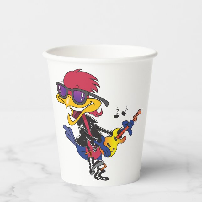 Gobelets En Papier Oiseau Gélinotte Rockstar Jouant de la Guitare (Recto)