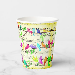 Gobelets En Papier Oiseaux musicaux colorés Coupes en papier Chanson 