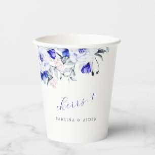 Gobelets En Papier Ombre du mariage floral d'ivoire bleu royal