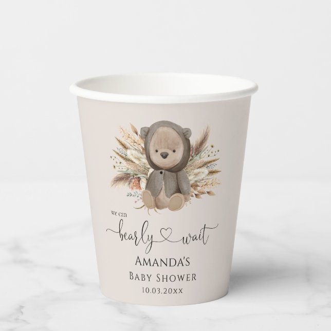 Gobelets En Papier On peut attendre le Baby shower de l'ours de Boho (Recto)