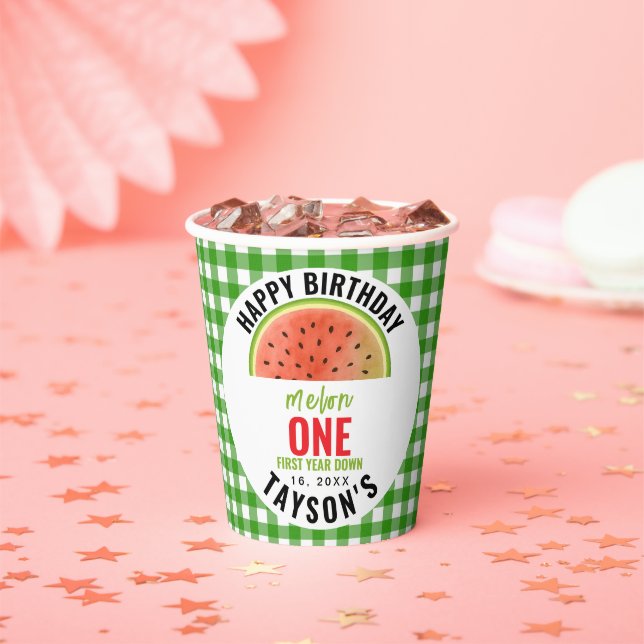 Gobelets En Papier One in a Melon glitter watermelon 1st birthday (Insitu)