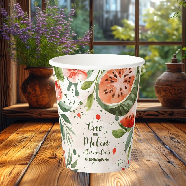 Gobelets En Papier 'One in a Melon' mignonne Watermelon fille 1er ann (Créateur téléchargé)