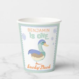 Gobelets En Papier One Lucky Duck & Bubbles Premier Anniversaire Pas
