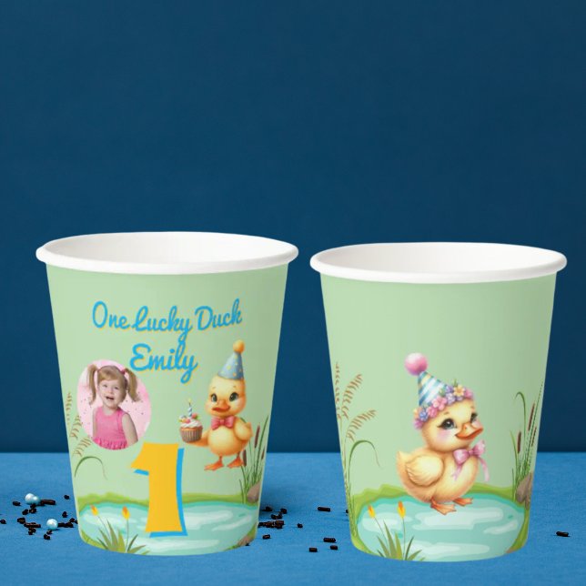 Gobelets En Papier One Lucky Duck Kids Birthday Photo (Créateur téléchargé)