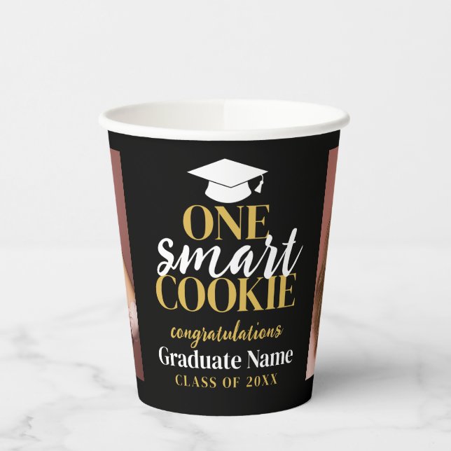 Gobelets En Papier One Smart Cookie - Moderne Graduation 2 Photos (Gauche)