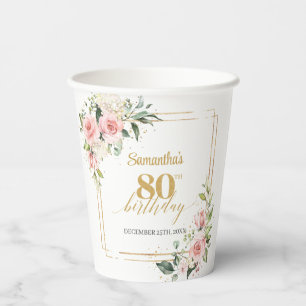 Gobelets En Papier Or à la mode de l'eucalyptus floral brun 70e anniv