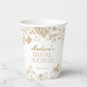 Gobelets En Papier Or Toile De Jouy Vintage Floral Fête De Mariage