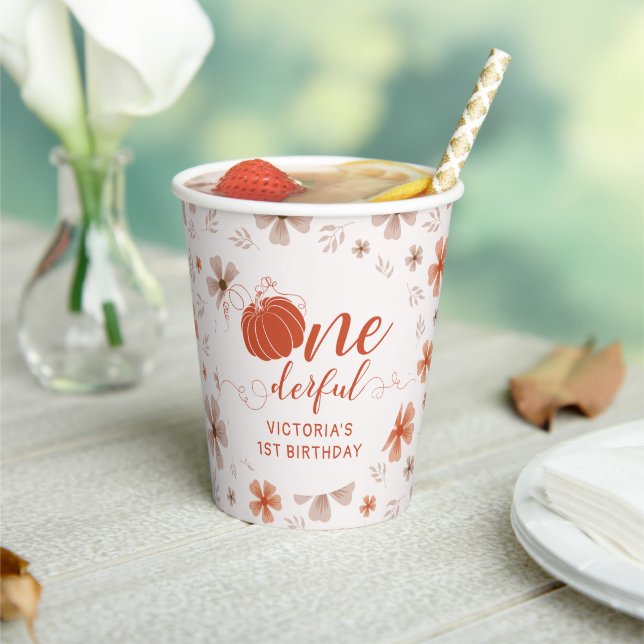 GOBELETS EN PAPIER ORANGE BOW & ARCH FALL PUMPKIN FLOWERS BIRTHDAY (Insitu)